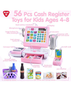 Caja Registradora Juguete PLAY Rosa con Calculadora y Accesorios 2