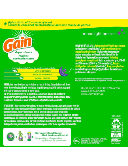 Hojas de Secadora Gain Brisa Nocturna 240 Unidades Suavizante