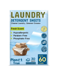 Hojas de detergente ecológicas Planet True - 30 unidades, fragancia fresca