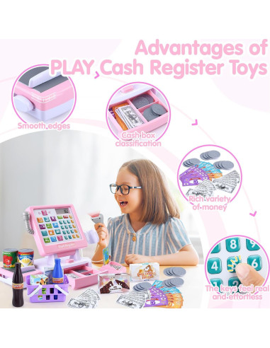 Caja Registradora Juguete PLAY Rosa con Calculadora y Accesorios
