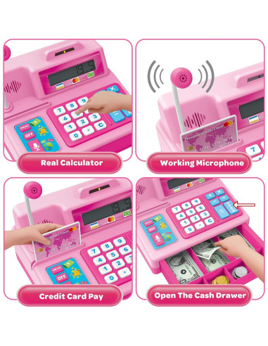 Caja Registradora de Juguete Rosa BAODLON - 103 Piezas