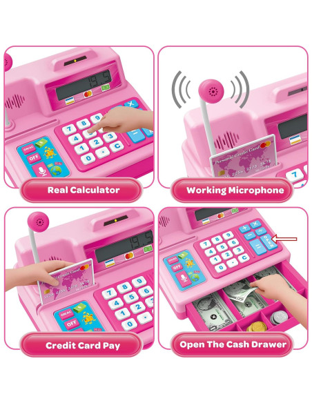 Caja Registradora de Juguete Rosa BAODLON - 103 Piezas