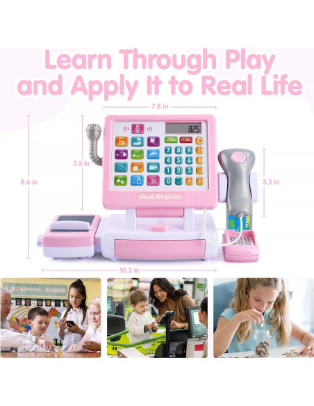 Caja Registradora Juguete PLAY Rosa con Calculadora y Accesorios