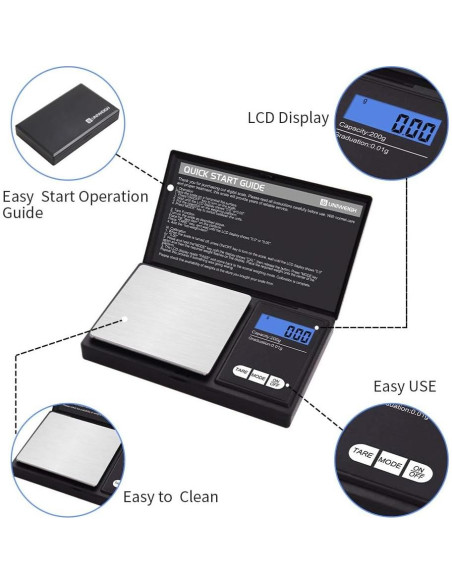 Báscula Digital de Gramos UNIWEIGH UA200, 200 g x 0.01 g