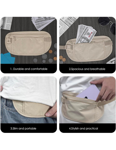 Riñonera Oculta DODAMOUR para Dinero y Pasaporte Caqui