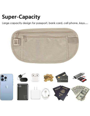 Riñonera Oculta DODAMOUR para Dinero y Pasaporte Caqui