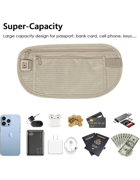 Riñonera Oculta DODAMOUR para Dinero y Pasaporte Caqui