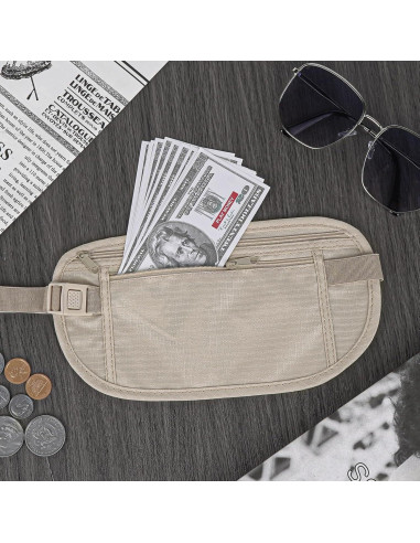 Riñonera Oculta DODAMOUR para Dinero y Pasaporte Caqui