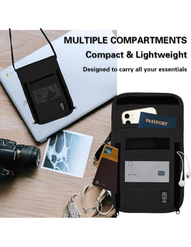 Billetera de Cuello de Viaje Maiiu con Bloqueo RFID - PVC Negro