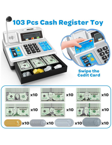 Registradora de Juguete Shantou con 103 Piezas y Calculadora