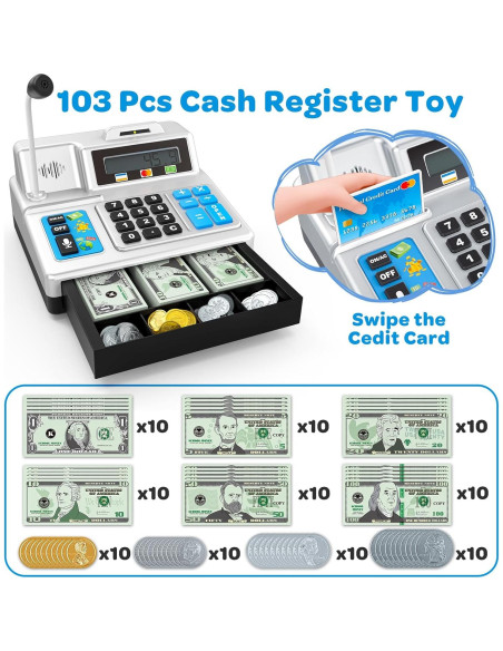 Registradora de Juguete Shantou con 103 Piezas y Calculadora