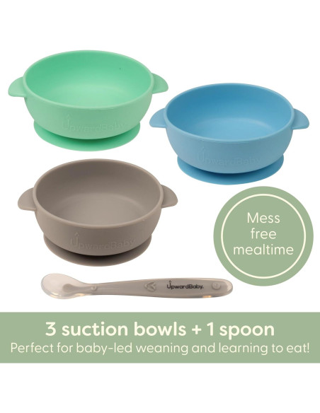 Set de Cuencos y Cucharas de Silicona UpwardBaby - 4 Piezas Set de Cuencos y Cucharas de Silicona UpwardBaby - 4 Piezas