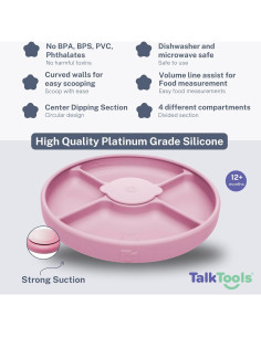 Plato Dividido de Silicona TalkTools para Niños 6+ Meses - Rosa 2