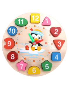 Reloj de Enseñanza de Madera Toyvian Patrón Pingüino 22.5x30cm