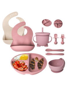 Set de Alimentación para Bebés Rosa - 10 Piezas Silicona