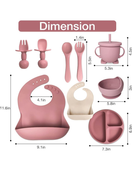 Set de Alimentación para Bebés Rosa - 10 Piezas Silicona