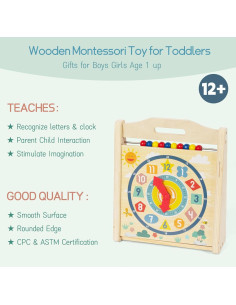 Reloj de Aprendizaje Montessori Woodenfun para Niños 1-3 Años 2
