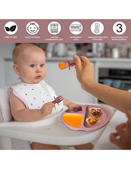 Set de Alimentación para Bebés Rosa - 10 Piezas Silicona