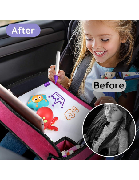 Bandeja de Viaje para Niños UTOLOVE Rosa 2 Pcs con Organizador