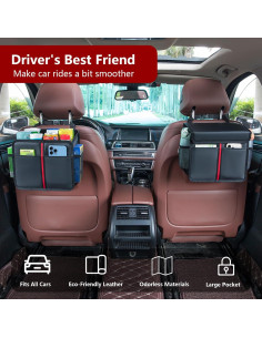 Organizador de Asiento Trasero de Coche hasentan - Cuero Sintético Negro 2