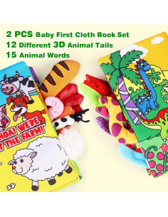 Libros Suaves para Bebés Helsort - Dinosaurios y Granja, 2 Piezas 2