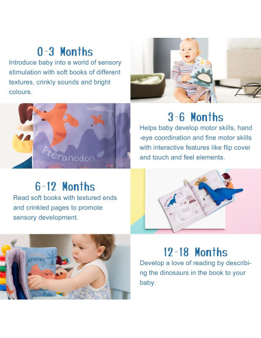 Libro de Tela para Bebés Richgv Dino 0-12 Meses 3D
