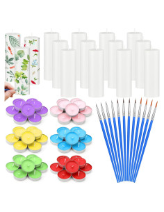 Kit de Pintura de Velas DIY MTLEE 84 Piezas con 12 Velas Blancas y 60 Tealight
