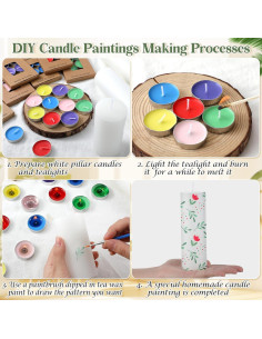 Kit de Pintura de Velas DIY MTLEE 84 Piezas con 12 Velas Blancas y 60 Tealight 2