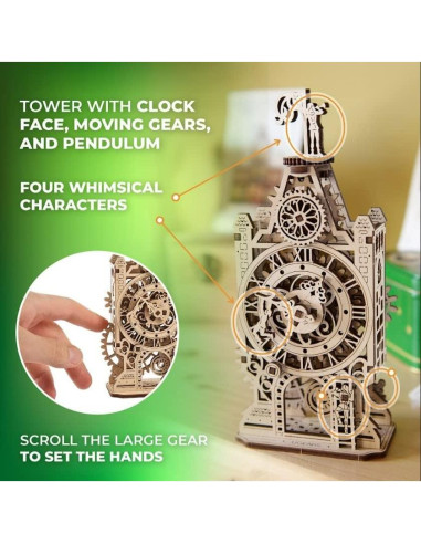 Rompecabezas 3D UGEARS Vieja Torre del Reloj - Modelo Mecánico de Madera