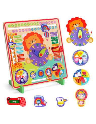 Calendario de Madera Montessori para Niños 4 Años - Reloj Educativo