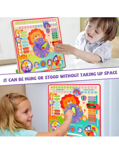 Calendario de Madera Montessori para Niños 4 Años - Reloj Educativo