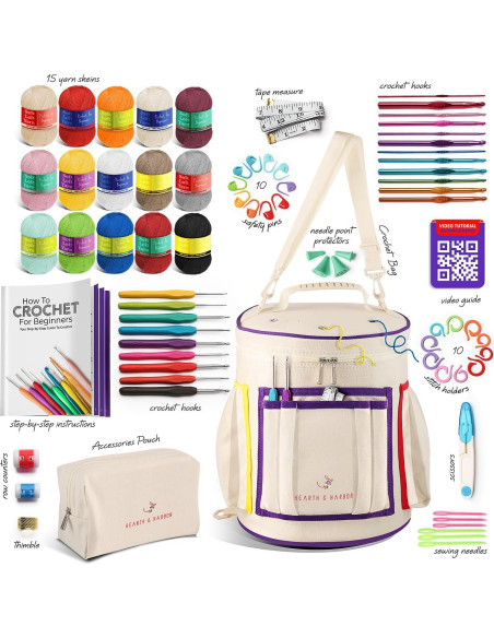 Kit de Crochet Hearth & Harbor para Principiantes - 15 Ovillos y 21 Ganchos