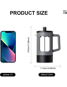 Cafetera Prensa Francesa YOLIFE 12 oz Vidrio Borosilicato Gris 2