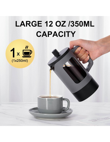 Cafetera Prensa Francesa YOLIFE 12 oz Vidrio Borosilicato Gris
