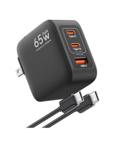 Cargador USB-C MUNBYN 65W Plegable 3 Puertos GaN Negro