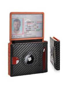 Billetera delgada RFID Double Bus para hombres, negra y naranja