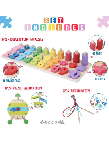 Juguete Educativo Montessori de Madera - Rompecabezas de Números y Formas