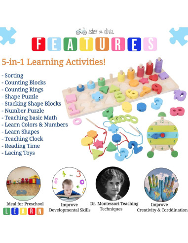 Juguete Educativo Montessori de Madera - Rompecabezas de Números y Formas