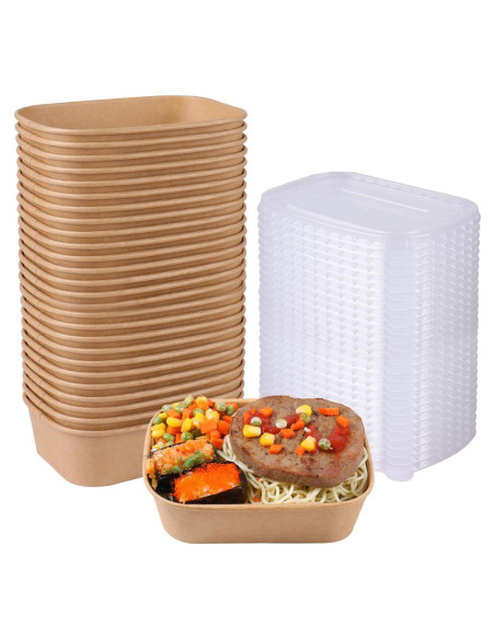 Tazones de papel Kraft desechables 22 oz - Paquete 50 unidades