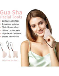 Set de Cuidado de la Piel Lusomch Gua Sha Jade Rosa 3 en 1 2
