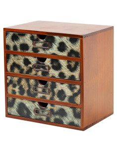 Organizador de Escritorio de Madera Woodaholic 4 Cajones Leopardo