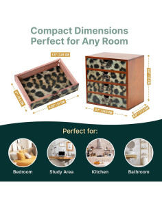 Organizador de Escritorio de Madera Woodaholic 4 Cajones Leopardo 2