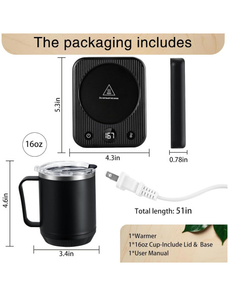 Juego de Taza Calentadora Waipfaru 16oz con Control Térmico