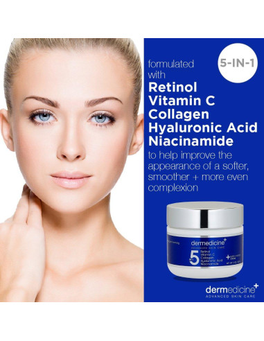 Crema Facial 5 en 1 Dermedicine 56.7 g - Retinol, Vitamina C, Colágeno, Ácido Hialurónico, Niacinamida
