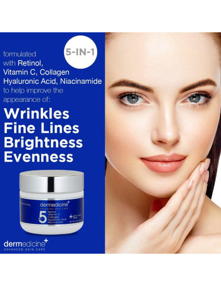 Crema Facial 5 en 1 Dermedicine 56.7 g - Retinol, Vitamina C, Colágeno, Ácido Hialurónico, Niacinamida