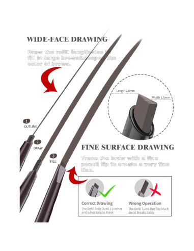 Set de 6 Lápices de Cejas Impermeables Marrón Medio con Afilador