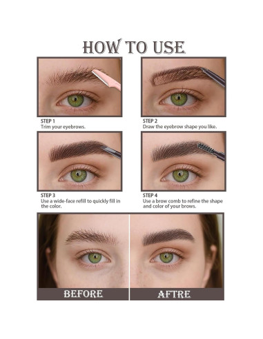 Set de 6 Lápices de Cejas Impermeables Marrón Medio con Afilador