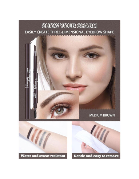 Set de 6 Lápices de Cejas Impermeables Marrón Medio con Afilador