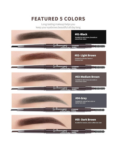 Set de 6 Lápices de Cejas Impermeables Marrón Medio con Afilador