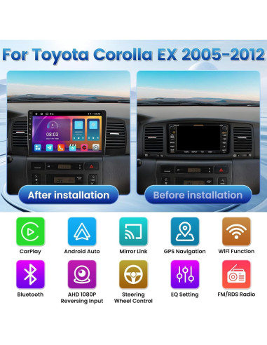 Estéreo Android 9" Fuluku para Toyota Corolla EX 2005-2012